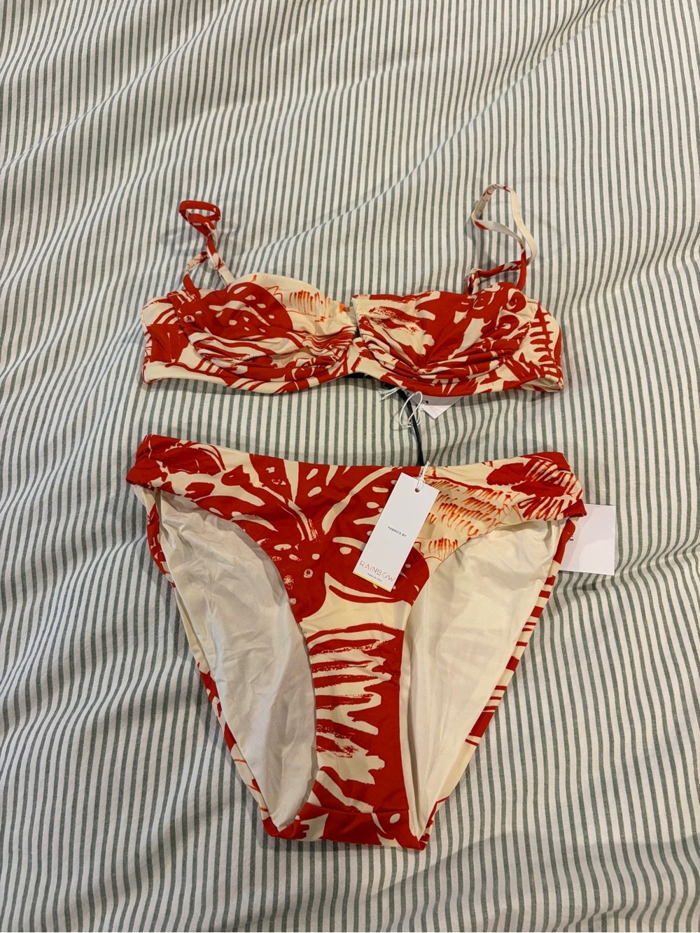 Onia Red and Cream Floral Two-Piece Swim Set (Alessia and Rosa) Small